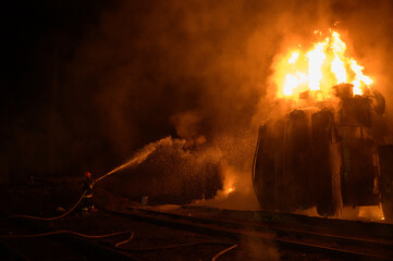 Fire at a transformer substation after being hit by a missile 