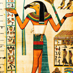 Imaginary ancient Egyptian papyrus of Horus generative ai