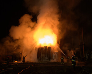 Fire at a transformer substation after being hit by a missile 