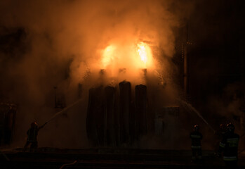 Fire at a transformer substation after being hit by a missile 
