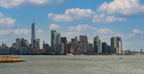 Fototapeta premium View on Liberty Island overlooking downtown Manhattan, New York, USA