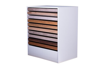 Example of a catalog of luxury vinyl floor tiles and a designer palette with textures with a new interior design for a house or floor