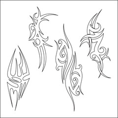 Patterns of tribal tattoo set. Fully editable EPS 8 vector illustration.tattoo tribal abstract sleeve, black arm shoulder tattoo pattern vector, sketch art design isolated on white background.