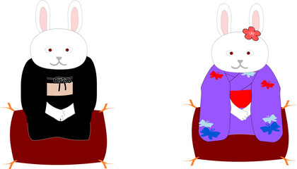 着物を着たウサギの夫婦
