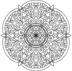 Black and white Mandala illustration Hand drawn outline Mandala