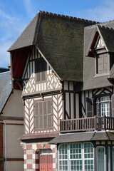 Magnificent traditional half-timbered facade in Cabourg, Normandy