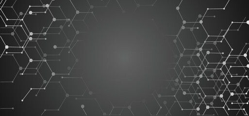 Abstract hexagon lines and dots connect background. Abstract cube hexagon shape background. Technology connection digital data and big data concept
