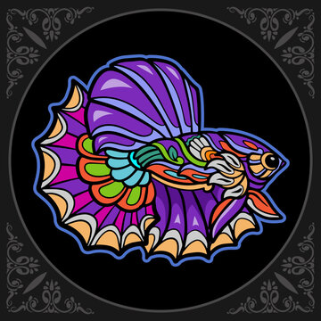 recommend clip art: Colorful Betta fish mandala arts isolated on black background