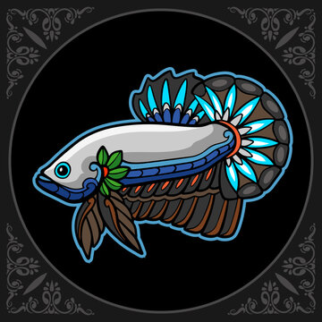 recommend clip art: Colorful Betta fish mandala arts isolated on black background