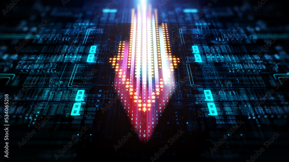 Poster Technology background moving data array/Technological background data transmission channel. Motion of digital data flow. Transferring of big data. Transfer and storage of data sets. 3d rendering