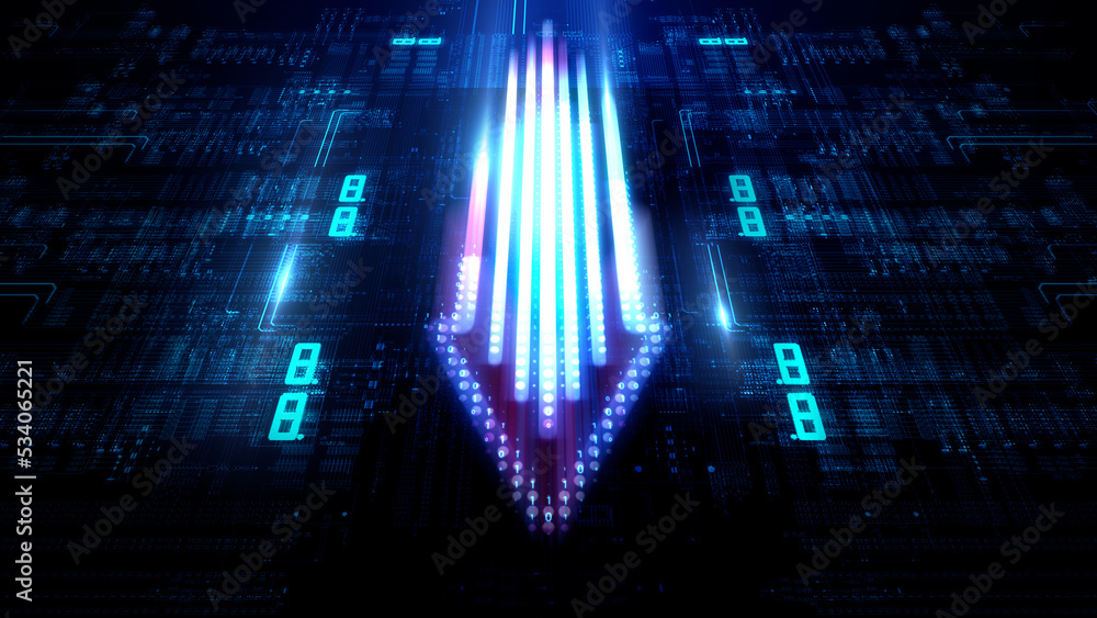 Poster Technology background moving data array/Technological background data transmission channel. Motion of digital data flow. Transferring of big data. Transfer and storage of data sets. 3d rendering