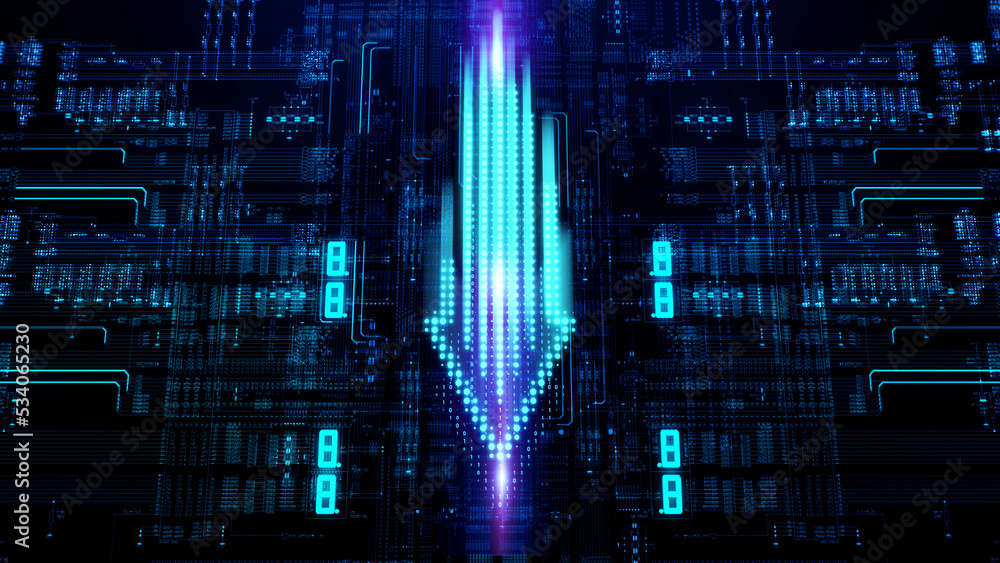 Poster Technology background moving data array/Technological background data transmission channel. Motion of digital data flow. Transferring of big data. Transfer and storage of data sets. 3d rendering