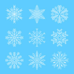 Fototapeta na wymiar Beautiful set white snowflakes. New year design elements, frozen symbol.