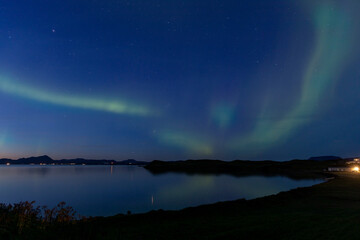 Fototapeta na wymiar Northern Lights at Lake Mývatn, Iceland