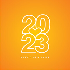 Love 2023 Happy New Year 2023 beautiful white modern line design typography logo orange yellow background greeting card