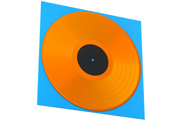 Black vinyl LP record with cover isolated on white background.