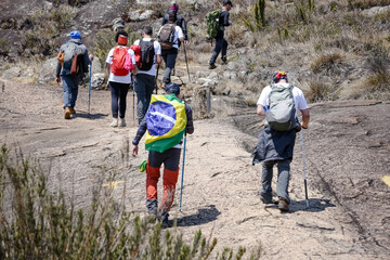 Mountaineer climbing brazil's highest peaks in the mountains with extensive hiking and backpacking.
