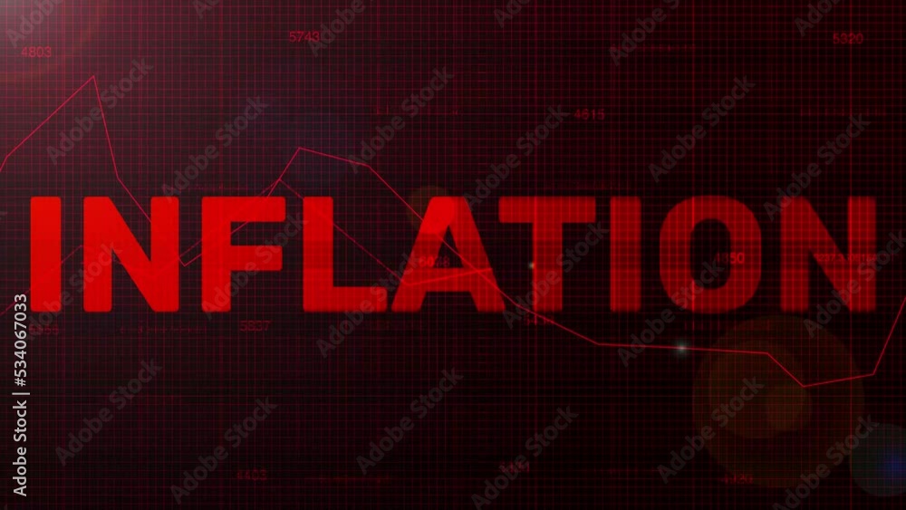Poster increasing inflation with red graph and numbers 4k animation. inflation typography with finance back