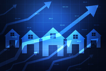 Real Estate prices going high with arrows and graph. Modern business and property prices concept backdrop