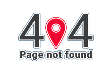 Image for page 404 with red pin icon and text Page not found. Isolated illustration. Vector illustration