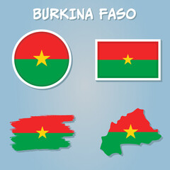 Burkina Faso flags collection, flags and outline of the country vector illustration set.