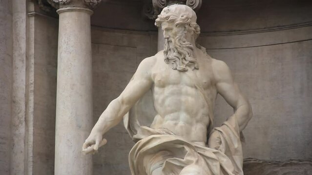 The Main Sculpture Oceanus in the Trevi Fountain (Italian: Fontana di Trevi), Rome, Italy. 
