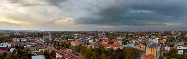 Fototapeta na wymiar Aerial view of the old part of the European city Uzhgorod Transcarpathia Ukraine