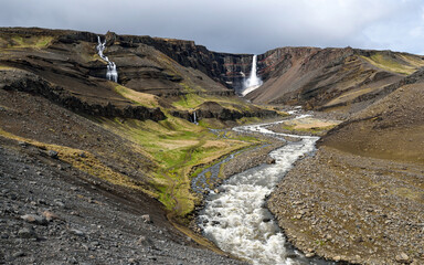 Hengifoss, the third highest waterfall in Iceland, located in Hengifossá in Fljótsdalshreppur,...
