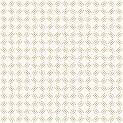 Golden abstract geometric seamless pattern in oriental style. Luxury vector background. Simple graphic ornament. White and gold texture with diamond shapes, grid, net, thin lines, tiles. Repeat design