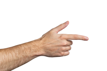 Male caucasian hand isolated making a pointing gesture