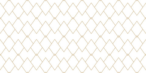 Vector gold and white geometric line texture. Luxury seamless pattern with thin lines, diamonds, rhombuses, grid, mesh. Abstract golden linear graphic ornament. Modern repeat geo background design - obrazy, fototapety, plakaty