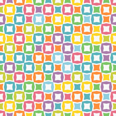 Vector abstract colorful seamless pattern. Stylish multicolor background. Simple geometric ornament with squares, floral silhouettes, tiles. Modern decorative graphic texture. Funky design for kids
