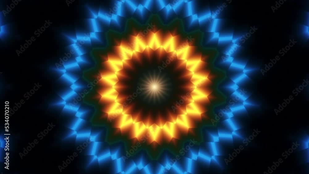 Poster Kaleidoscope effect. Motion. Bright light and dark rays of light change their directions and patterns in abstraction.
