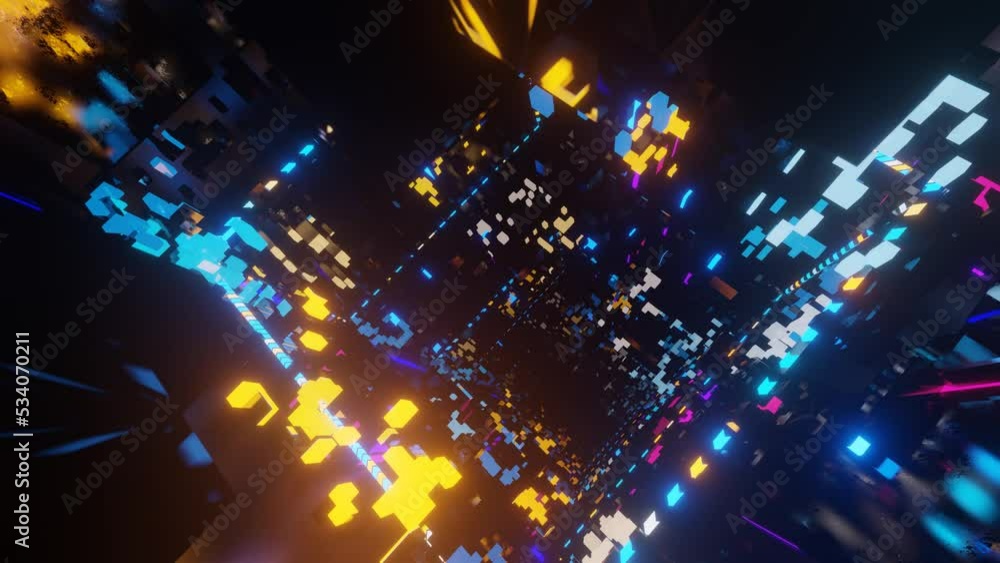 Poster abstract frames and boxes. fly through technology cyberspace with neon glow. sci-fi flight through h
