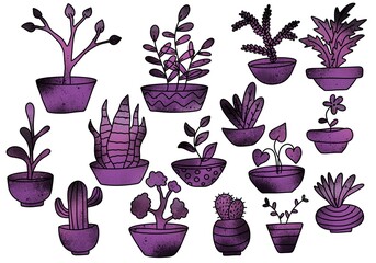 Set home flower and leaves and pots for wrapping paper and stickers and notebooks and kids and fabrics and shops