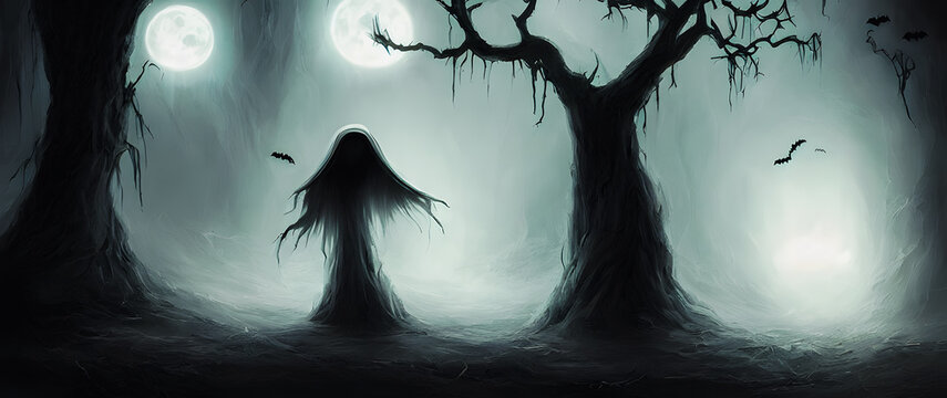 Artistic concept painting of a beautiful halloween ghost , background illustration.