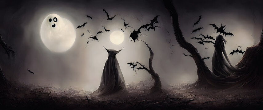 Artistic concept painting of a beautiful halloween ghost , background illustration.