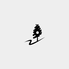 pine forest music vector logo design