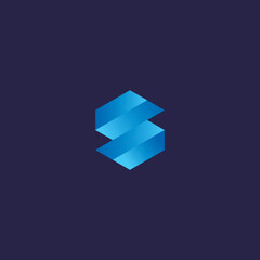 abstract blue cube with initial letter S logo