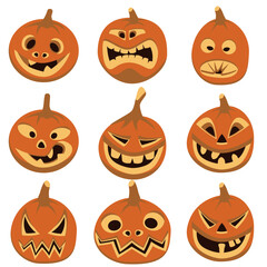 A set of different Halloween pumpkin, isolated image on a white background