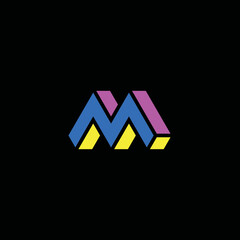 Colorful 3d letter M vector design logo