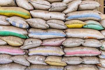 Bags of cut plastic for recycling in Manshiyat Naser, Garbage City, Cairo.