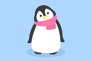 Cute baby penguin in cartoon vector illustration.