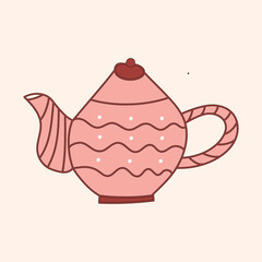 Pink teapot with patterns on beige background