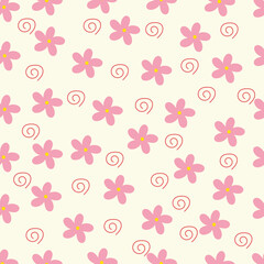 A pattern of pink daisies on a beige background