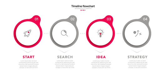 Timeline infographic design with 4 options or steps. Infographics for business concept. Can be used for presentations workflow layout, banner, process, diagram, flow chart, info graph, annual report.