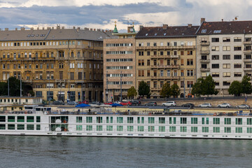 Fototapeta premium Rows of buildings on the Danube river. Budapest, Hungary