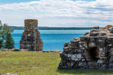 The ruins of Fort St. Joseph, an old War of 1812 fort burned by the Americans in 1814, remain at the southern tip of St. Joseph Island in Ontario. - obrazy, fototapety, plakaty