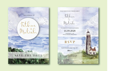 the Sea and Lighthouse Wedding Invitation