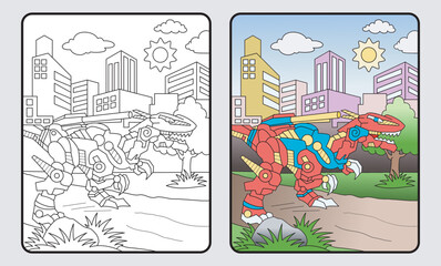 dinosaur robo coloring book, education for children and elementary school, vector illustration.